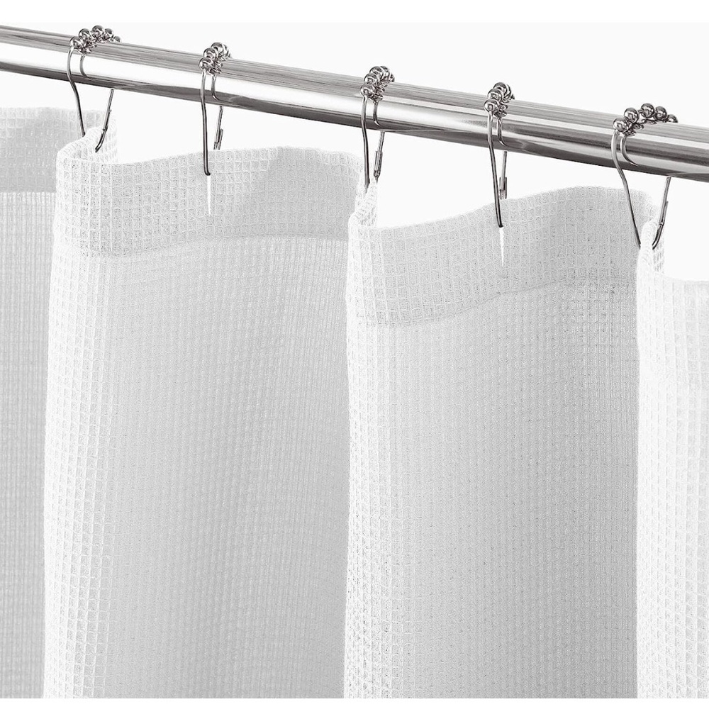 mDesign Cotton Waffle Weave Fabric Shower Curtain (White)